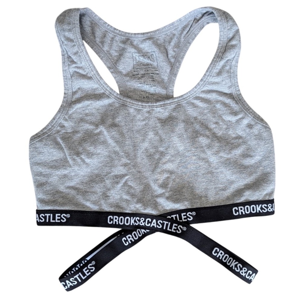 Crooks & Castle Small Grey Cotton Stretch Sports Bra Casual Athleisure Top